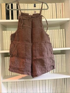 Faherty Mauve Brown Linen Blend Short Overalls